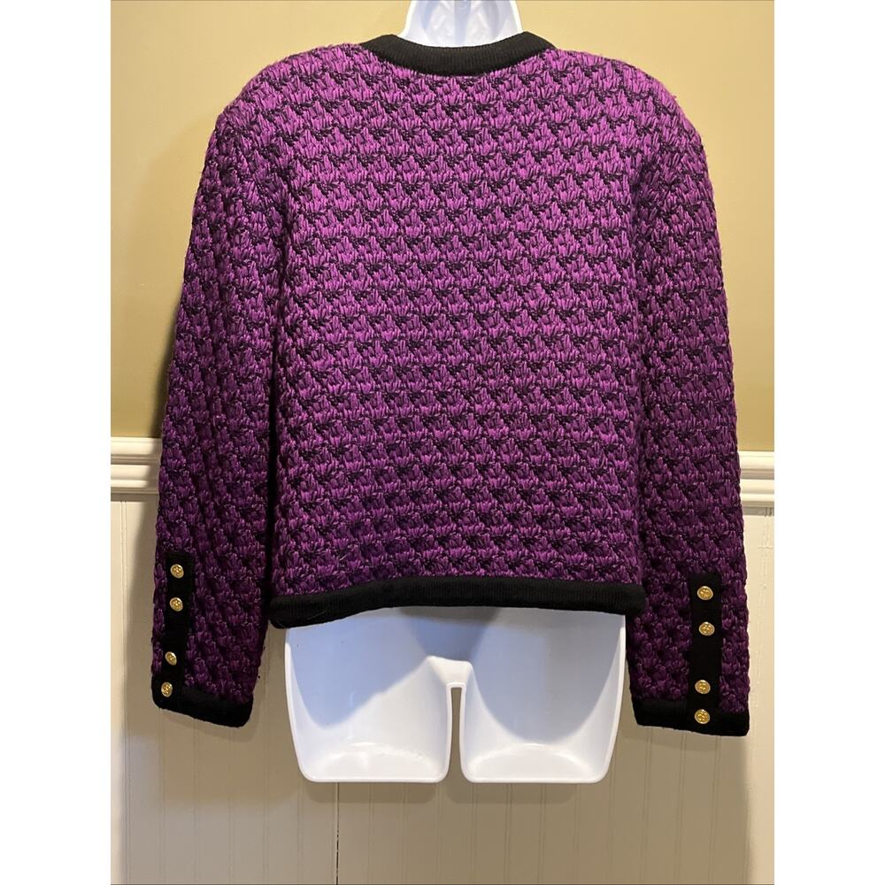 Mondi Vintage Cardigan Sweater Size 38 / M Purple Black 80s Gold Buttons Heavy - Picture 9 of 15